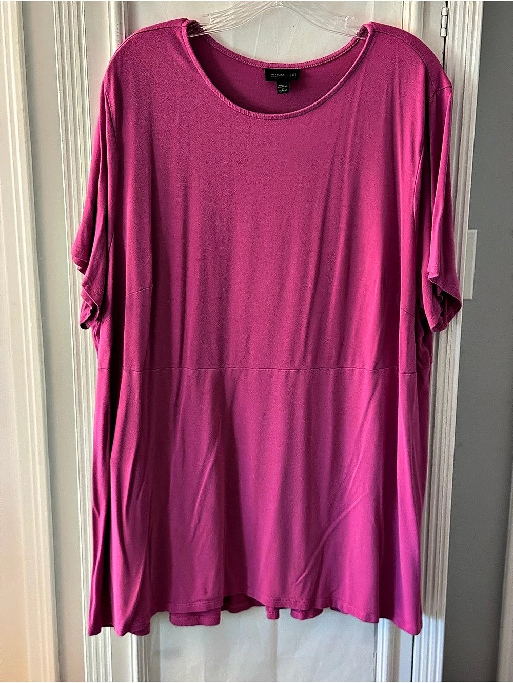J Jill Wearever Collection Fuchsia Short Sleeve Tunic Dropped Waist Seam Size 3X